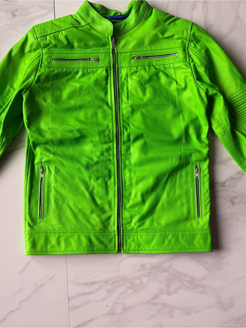 Kids Neon Green Zip-Front Jean Jacket
